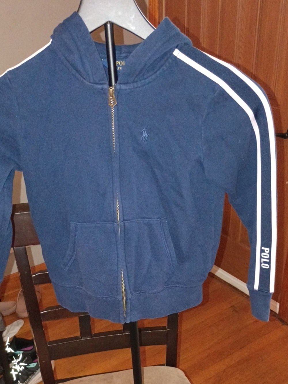 Polo by Ralph Lauren Kids Navy Zip Hoodie with White Sleeve Stripes